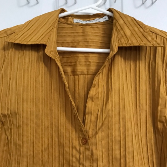 Laura Petites Button Down Collar Long Sleeve Top S Blouse Mustard Yellow Gold - Picture 2 of 12